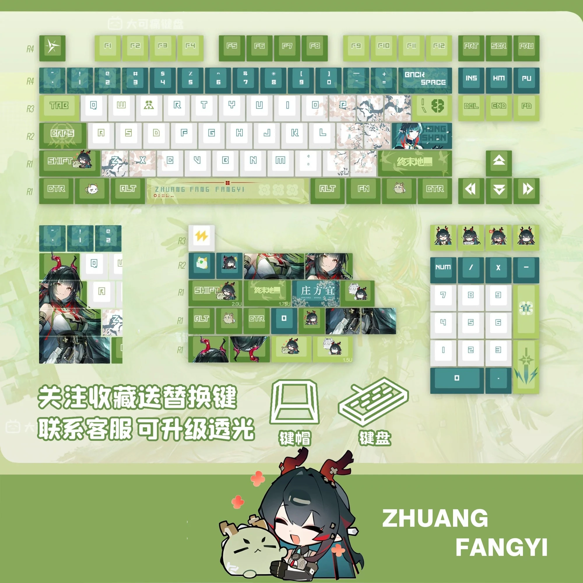 Zhuang Fangyi 128 PBT Keycaps Arknights Endfield DYE Sublimation Key Cover Cherry Cross MX Switch Key Caps Mechanical Keyboard