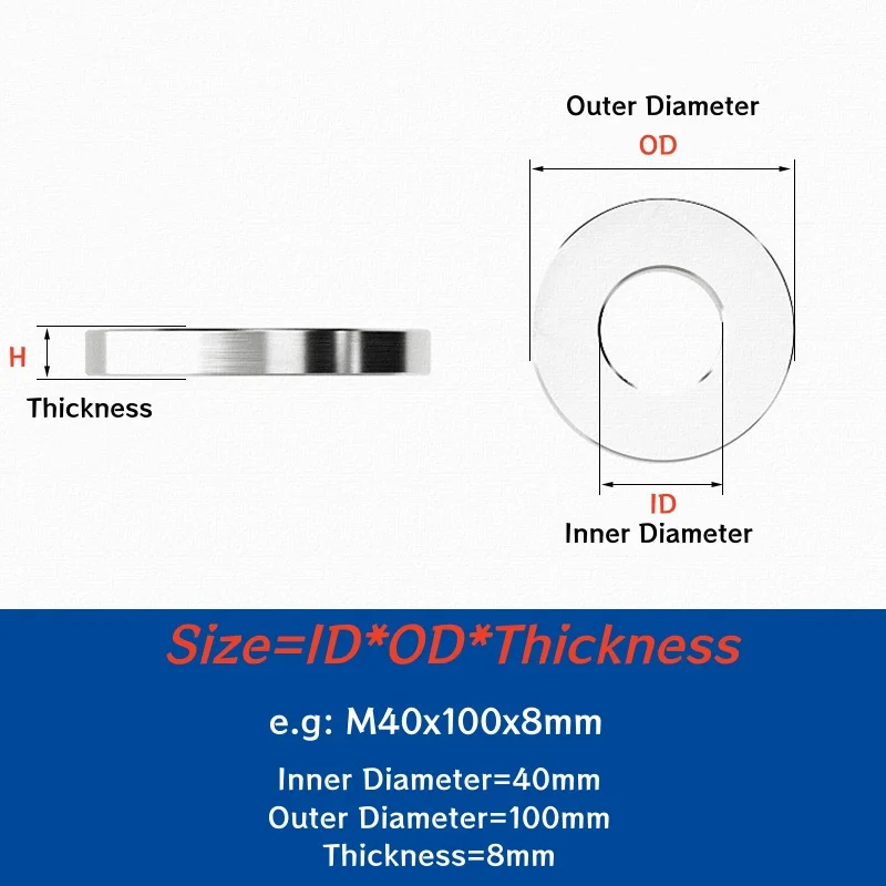 304 Stainless Steel Smooth Extra Thick Washers Enlarged Gasket Lathe-machined Flat Washers 2/3/4/5/6/7/8/10/12/14/16/20/30/40mm