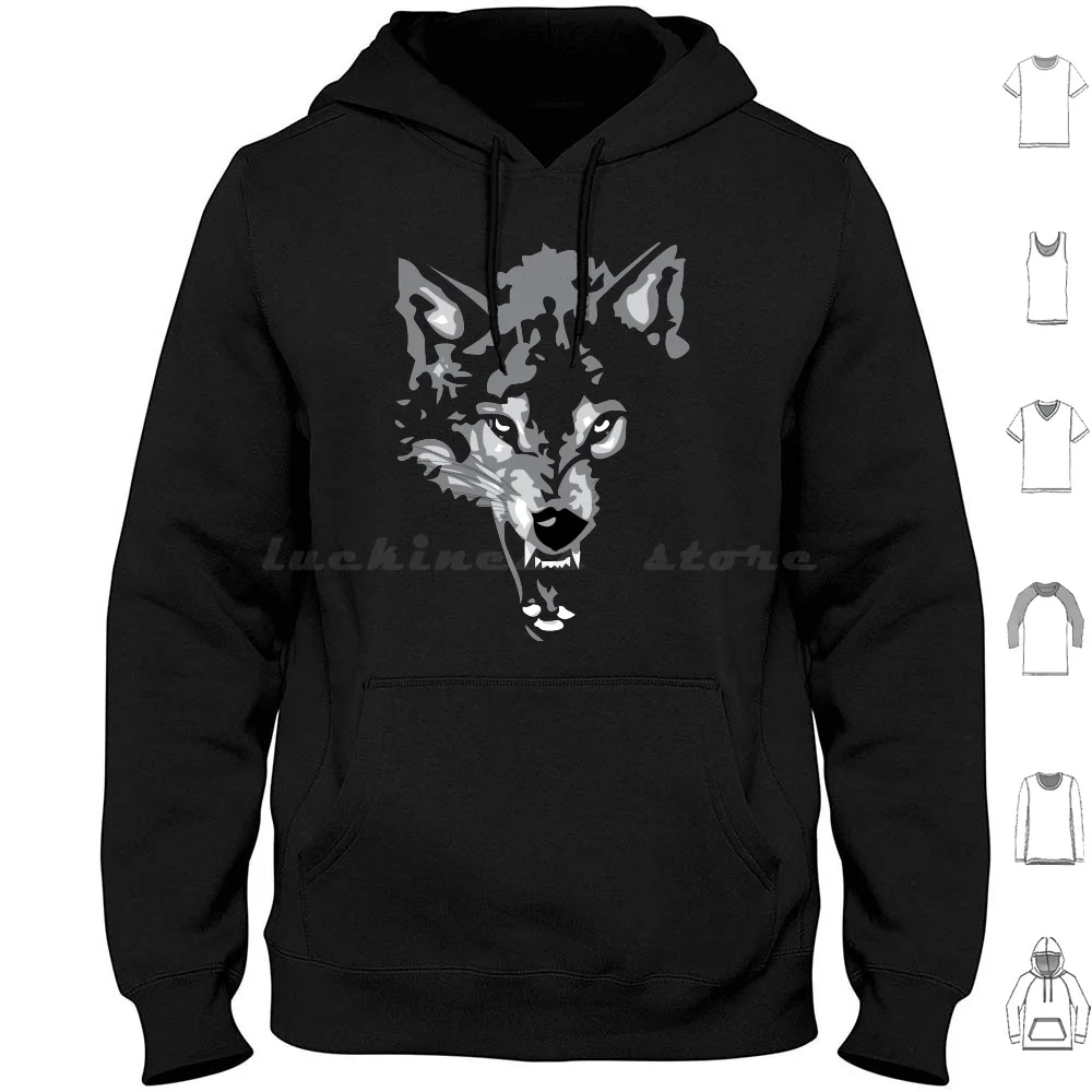 Shadow Wolf Hoodie cotton Long Sleeve Wolf Wolves Big Bad Shadow Dog Dogs Nature Black White Gray Grey Fangs Teeth Howl Pack