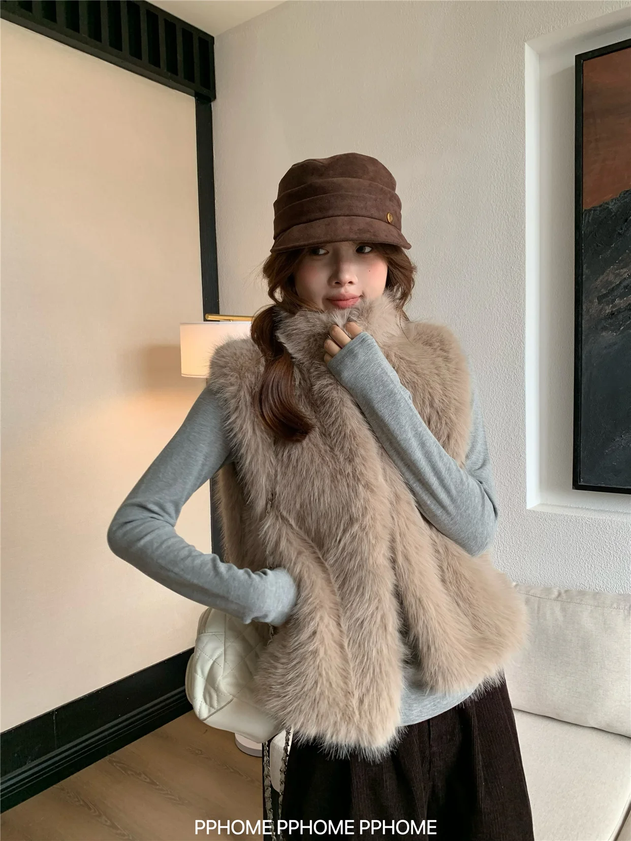 

Vests Waistcoats Thick Womens Double Breasted With Chair Autumn Corduroy Adjustable Drawstring Notched Loose-Fit Stand Collar OL