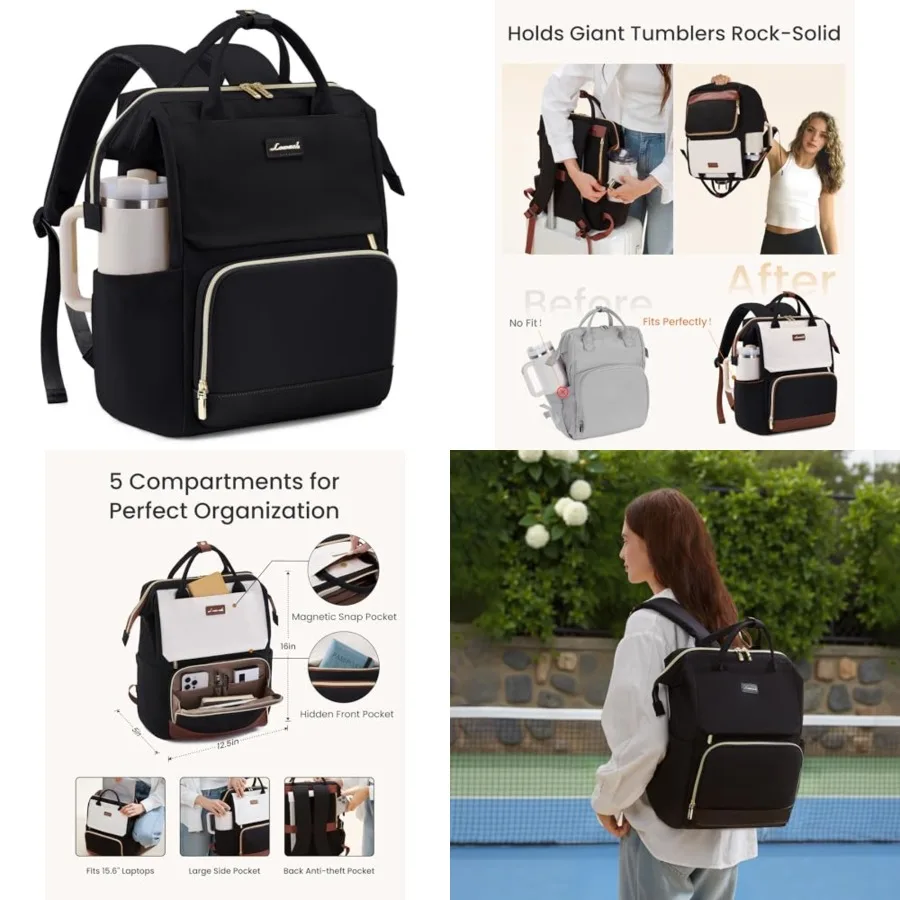 

Laptop Backpack for Women with Giant Tumbler Holder Pocket, Travel Work Backpack Purse for Nurse Teacher, Waterproof School Bag