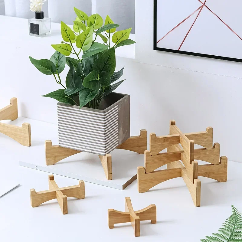 Bamboo Flower Display Plant Stand Multi-function Tray Plants Pots Rack Versatile Pets Home Office Durable Material Planter Base