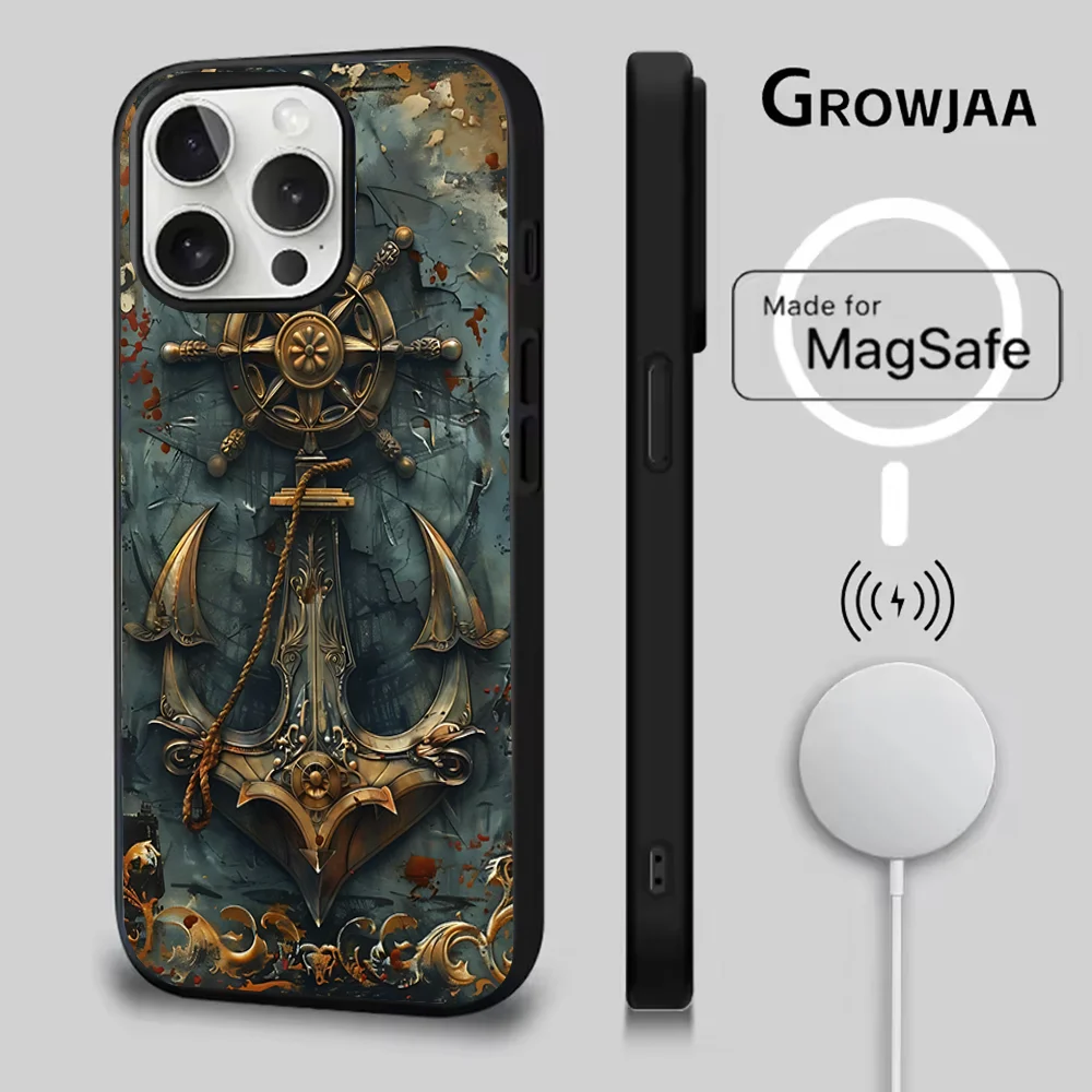 Anchor Sailing Phone Case For iPhone 16e,16,15,14,13,12,11,Plus,Pro,Max,Mini Magsafe Magnetic Wireless Charging
