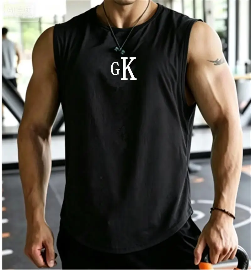 gk 2026 new Men Tank Tops Sleeveless Shirt Polyester Mesh Material Quick Dry Breathable Men Workout Fitness Basketball Top Tee