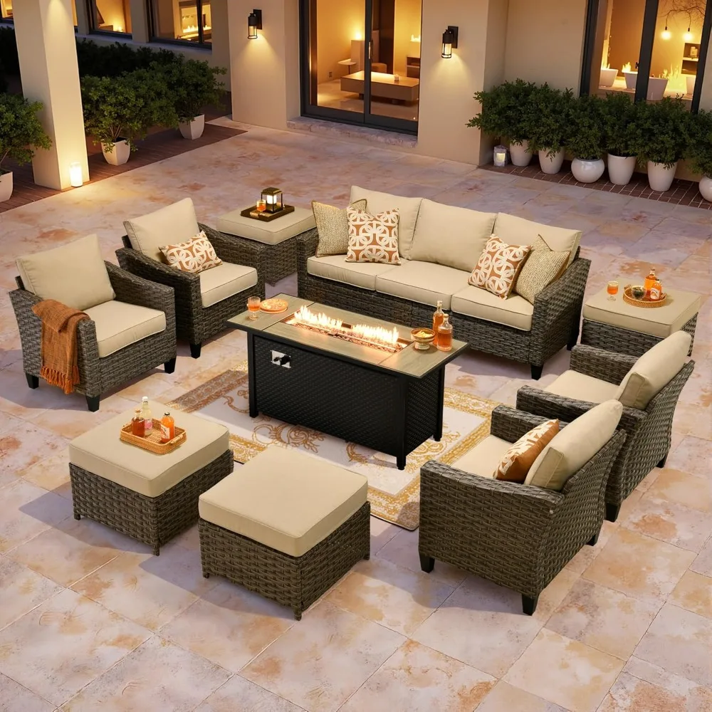 

Wicker Patio Furniture Set, 8 Pieces Modern Outdoor Conversation Set Sectional Sofa with Cushion and Ottomans for Garden