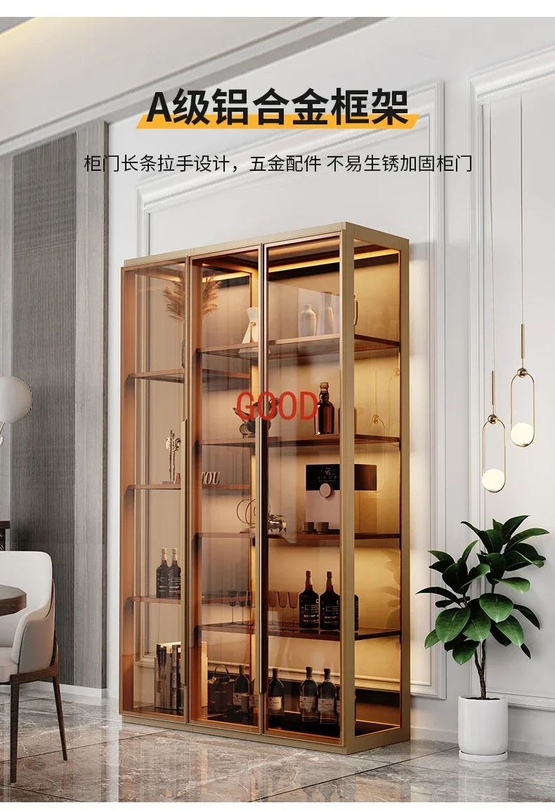 

Стеклянный винный шкаф Современный простой домашний высокий шкаф для гостиной со светом и винным шкафом