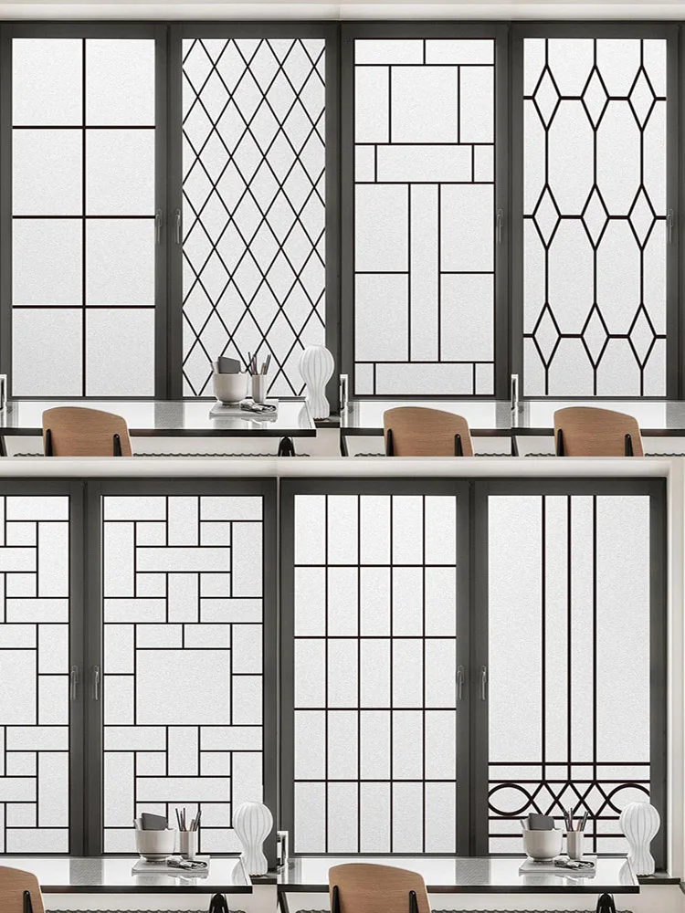 Simple Electrostatic Frosted Window Film Geometric Lines Window Tint Window Film Stained Glass Decorative Static Cling Stained
