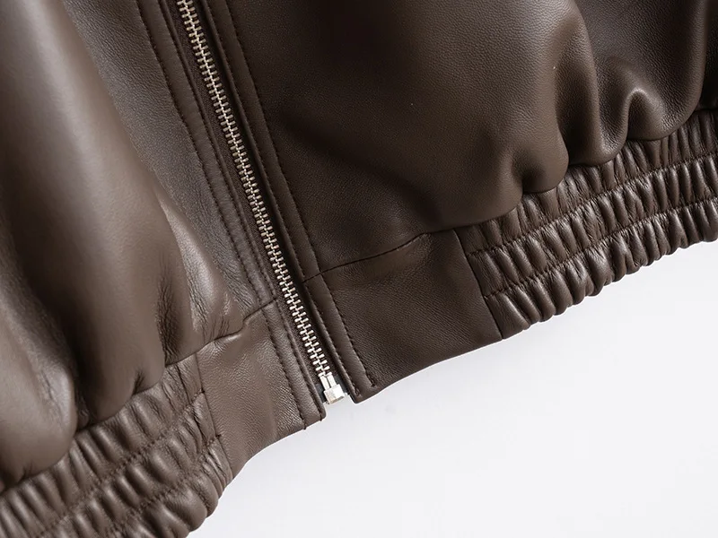 سترة نسائية جديدة لعام 2025 من الجلد الطبيعي موضة ملابس الشارع الشهير سترة نسائية كبيرة الحجم بياقة واقفة معطف جلد غير رسمي للجنسين