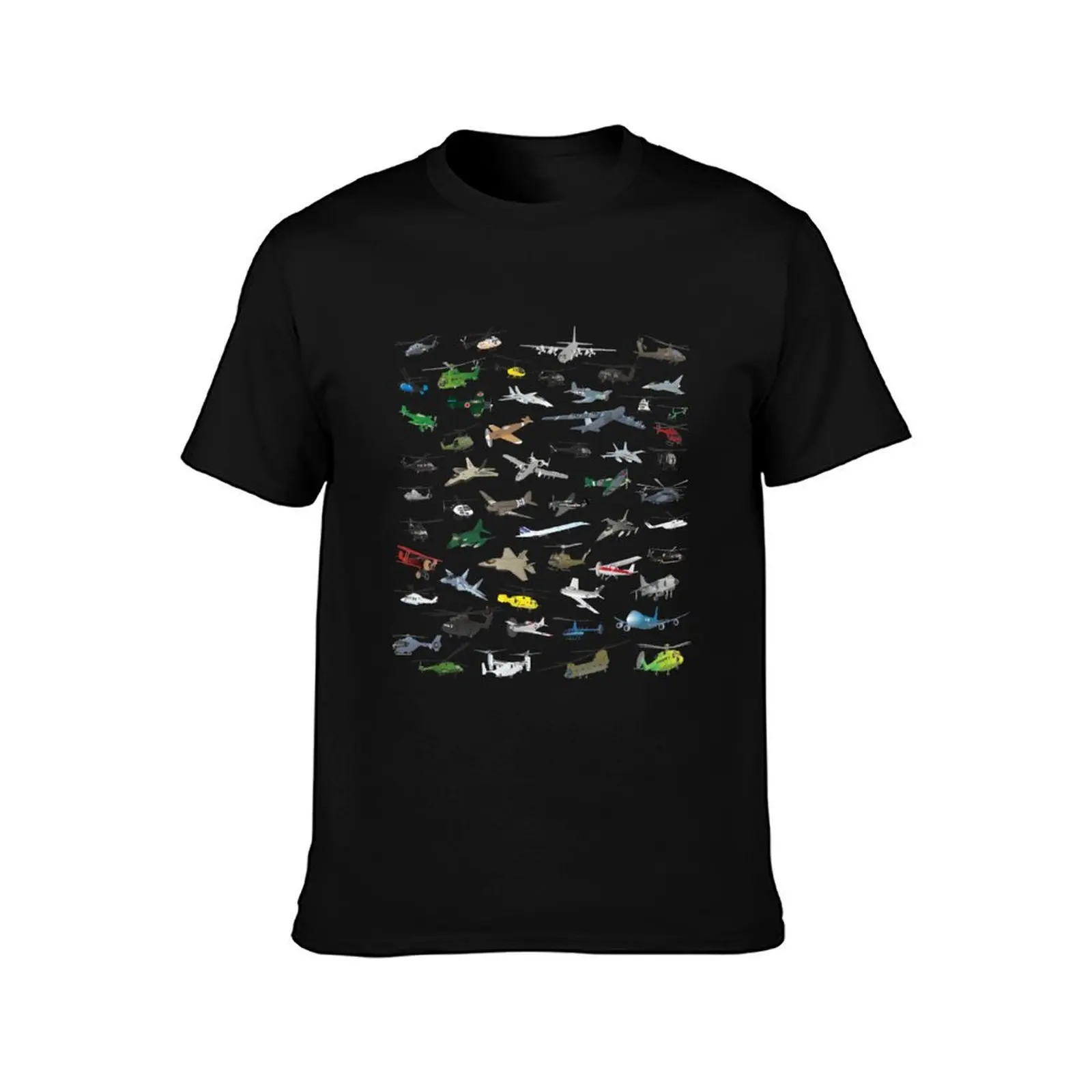 Various Colorful Airplanes and Helicopters T-Shirt, Summer Casual Cotton Tee, Oversized Streetwear Tops, Vintage Graphic Print
