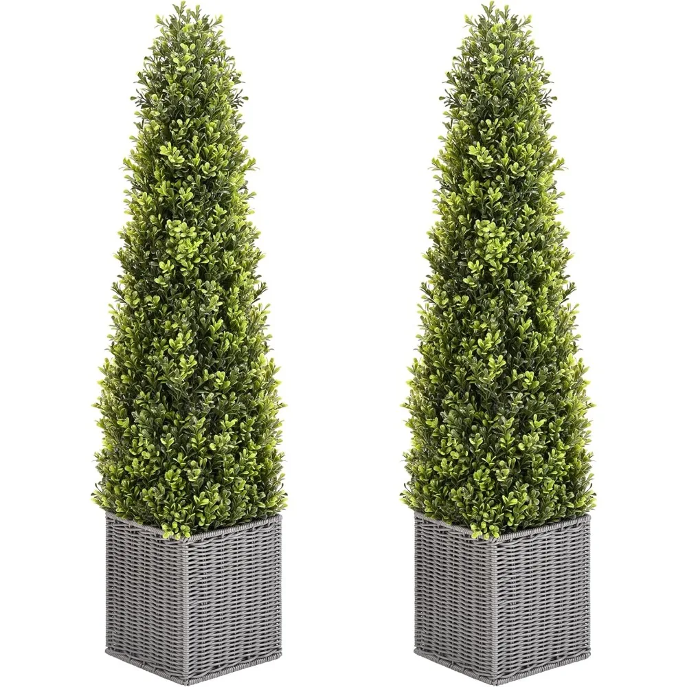 

48 Inch Artificial Boxwood Outdoor Pruning Tree Set, 2-4 Feet Tall Potted Boxwood Tree Cone Pruning Artificial Plant Shrub
