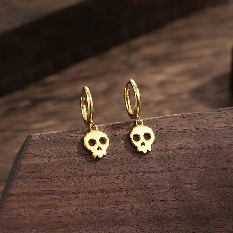 2024 Metallic Style Skull Pendant Earrings for Women 3 Colors Available Accessories Fashion Halloween Party Jewelry  Female