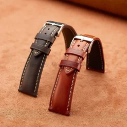 Vintage Oil Wax Genuine Leather Watch Strap 18mm 19mm 20mm 21mm 22mm Brown Watchband for Huawei Watch GT5/Gt4/Gt3 Watch Bracelet