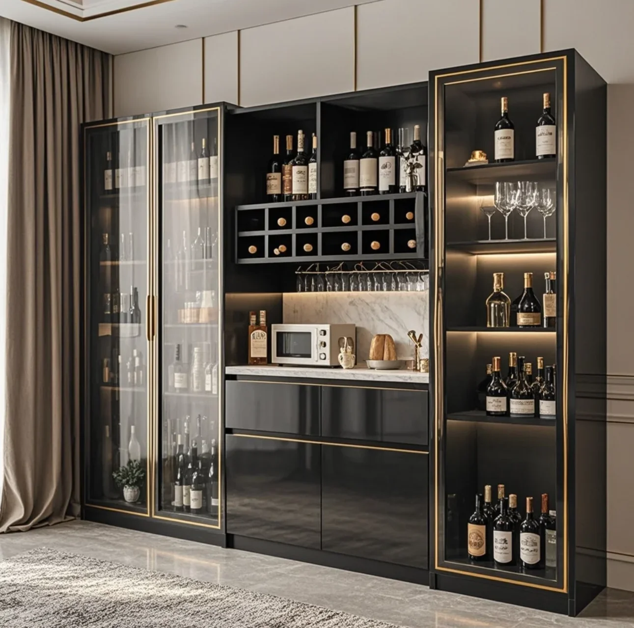 

Modern Space Saving Luxury Glass Wine Display Racks Stainless Steel Living Room Bar Wine Storage Cabinet for Home