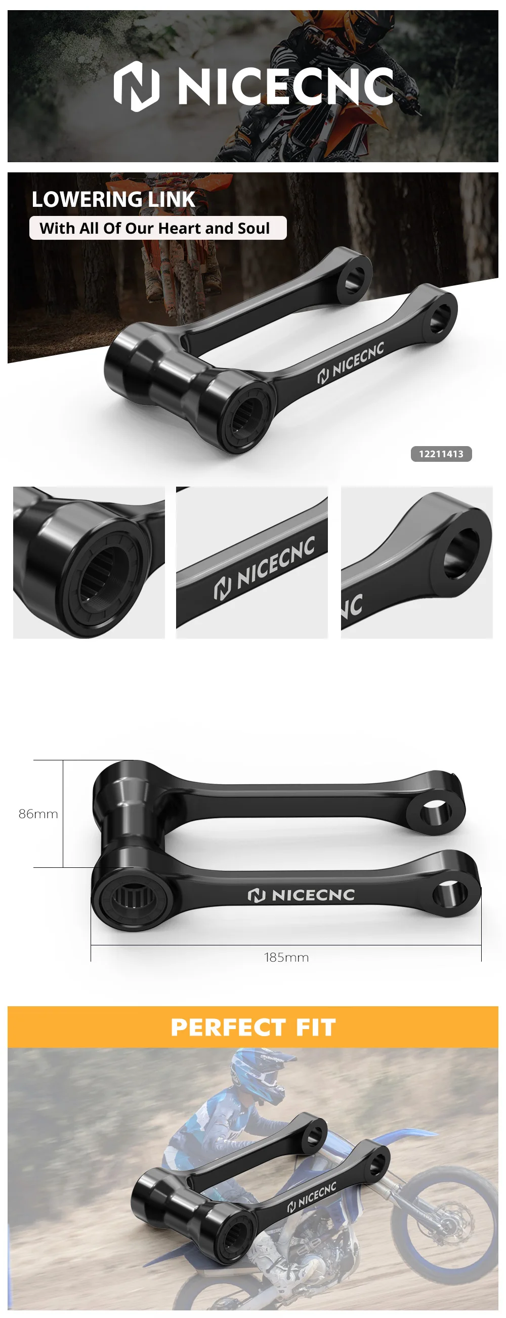NICECNC Für Yamaha YZ450F 2023-2026 WR450F 2024 2025 2026 Motorrad 1,25″ Tieferlegungskit & Kühlmittelanschluss YZ 450F WR 450F – Detail 1