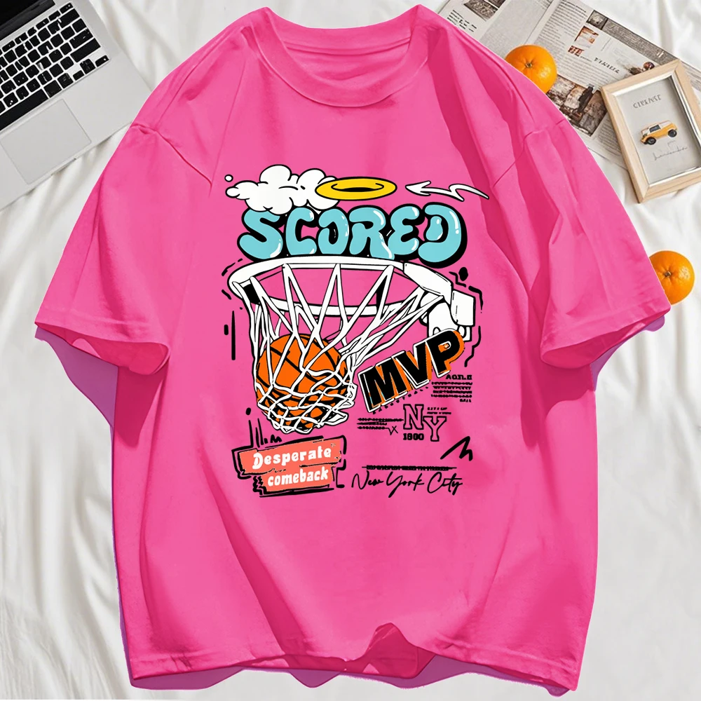 Scored New York Mvp Desperate Prints T-Shirt Mens Summer Crewneck T Shirts Cotton All-Match Short Sleeve Unisex Loose Tops