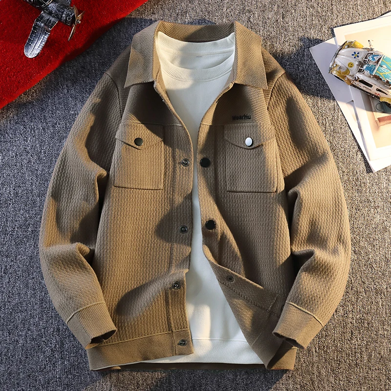 

Осенняя новая мужская куртка-кардиган с воротником с лацканами, стильная куртка 2025 года, оригинальный дизайн, повседневное классическое пальто-карго, уличная одежда, универсальное оверсайз