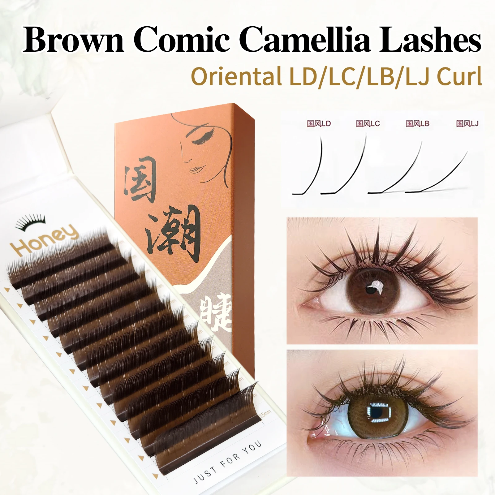 Braune Kamelie Falsche Wimpern im Chinesischen Stil LJ LC Faux Mink Weiche Mehrfach Einzelwimpern Leichte Russische Volumen Vorgefertigte Wimpern