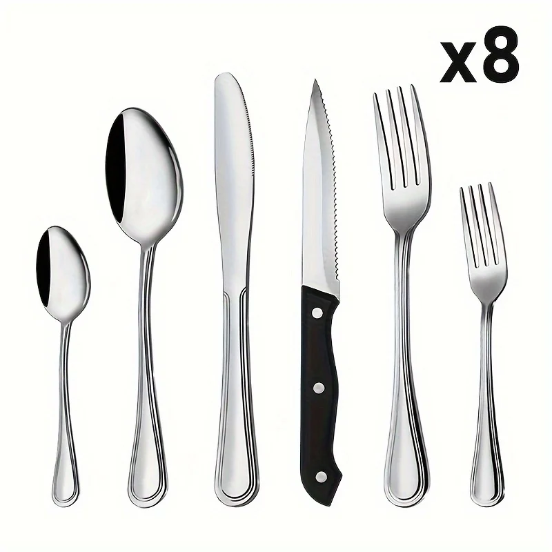 

Silverware Set, 48-Piece Silverware Set With Steak Knives Stainless Steel Cutlery Set For 8 Includes Knives Forks And Spoons