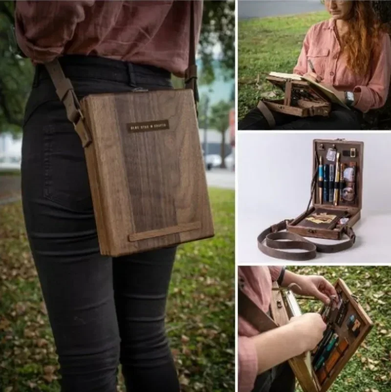 Writers Messenger Wood Box A5 Wooden Retro Trend Shoulder Bag Postman Outdoor Briefcase Art Supplies Box Home Decor Storage Box