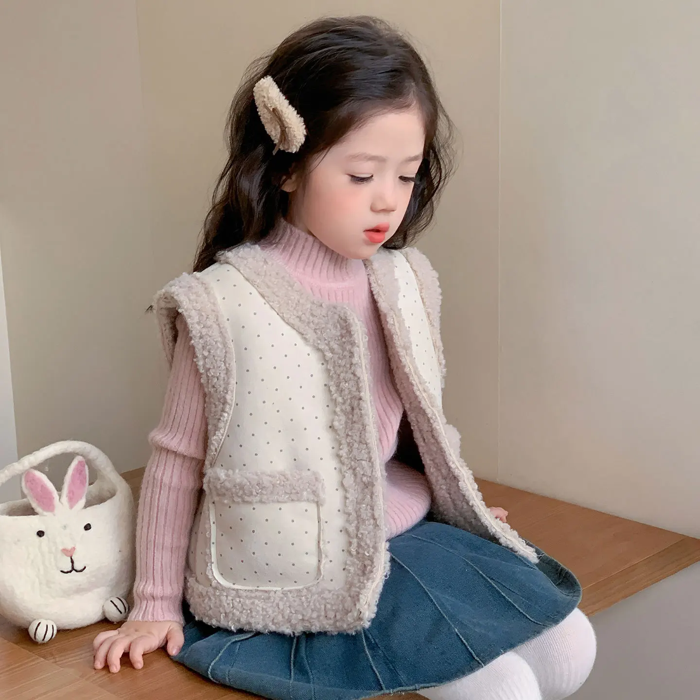 Girls' thickened vest 2026 new autumn and winter children's warm fur integrated vest for girls' baby winter clothing