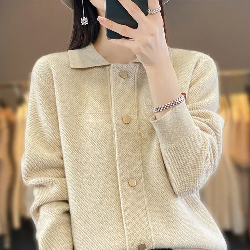 Tailor Sheep Knitted Cardigan Women's Polo Sweater Comfortable and Versatile Short Women's Long Sleeve Wool Sweater Hot Sale