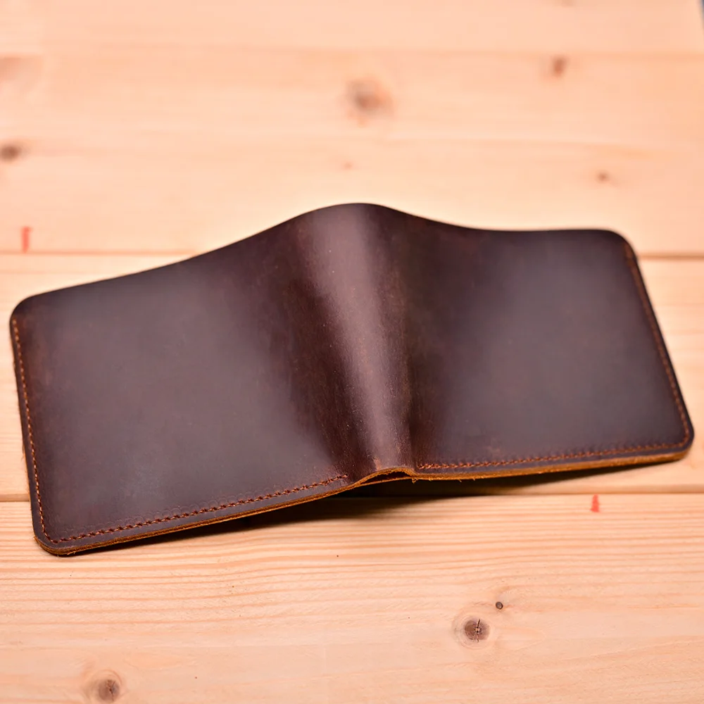 Echtes Leder Herren-Geldbörse Vintage Bifold Kurze Geldbörse Handgefertigt Crazy Horse Rindsleder Schlanker Kartenhalter Männliche Taschen-Geldbörse – Detail 4