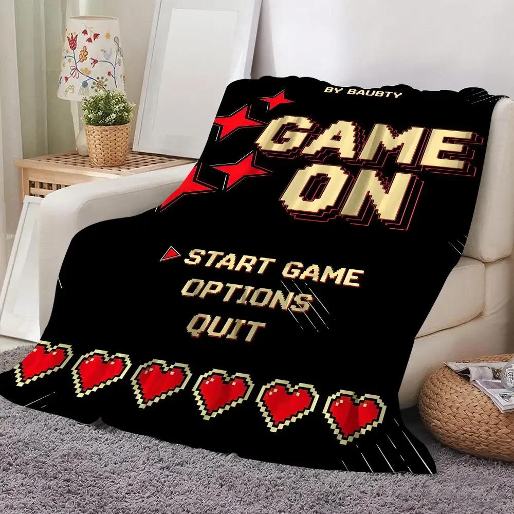 Game On Start Game Options Quit Retro Arcade Style Throw Blanket Cozy Couch Decor Gift
