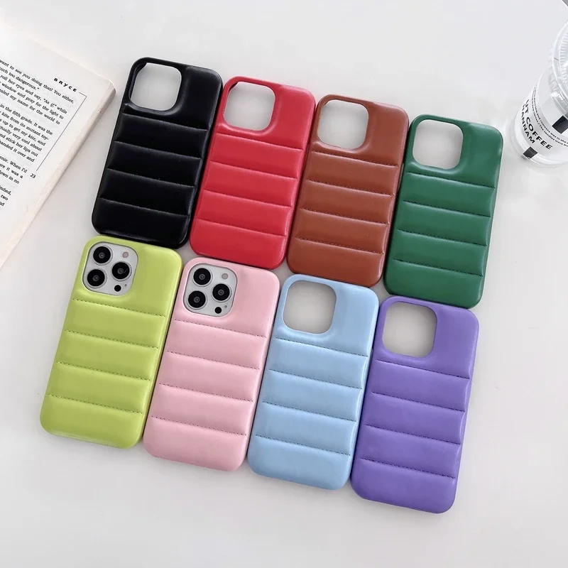 Luxury Candy Color Down Jacket The Puffer Phone Case For iPhone 16 15 14 13 12 11 Pro Max Soft Leather Cover