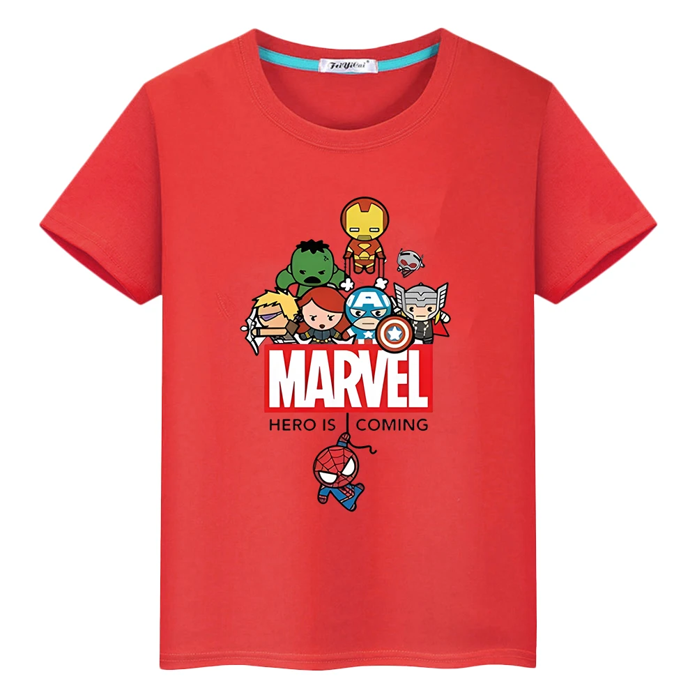 Marvel Boys Girls Cute T-shirt Summer Print 100%Cotton Short  Spider-Man Sports Short sleeve Anime Tops y2k Kids clothes gift