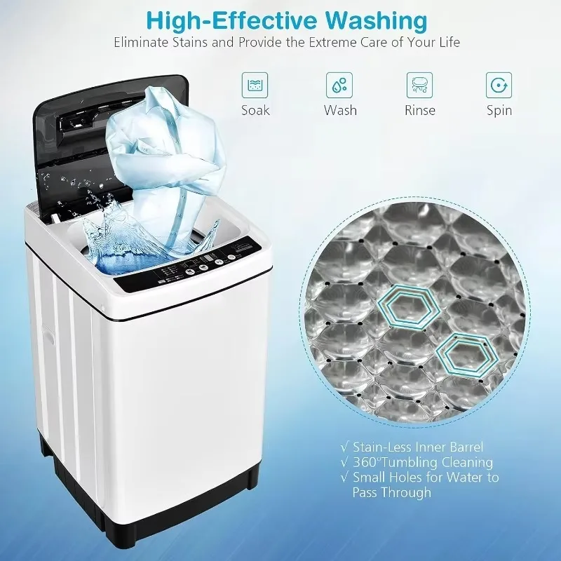 2 in 1 Portable Laundry Washer 1.5Cu.Ft 11lbs Capacity Washer and Spinner Combo 8 Programs 10 Water Levels