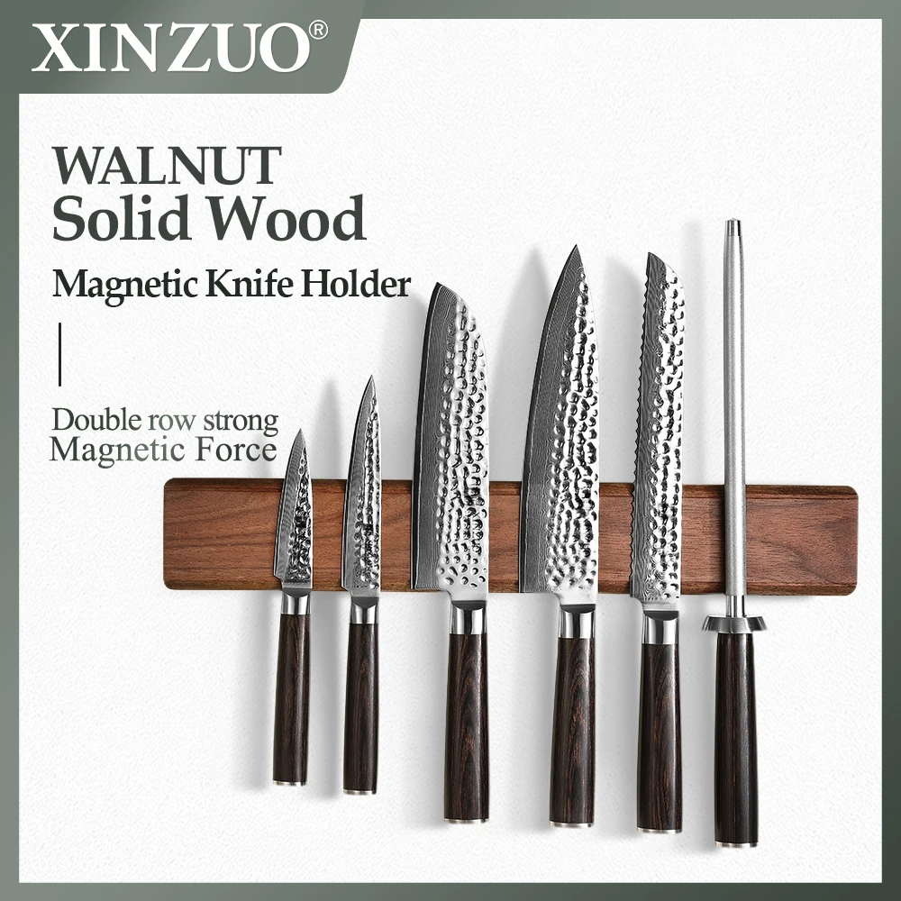 XINZUO 15 in Magnetic Knife Strip Knife Stand Holder for Knife Kitchen Bar Walnut Solid Wood Dual-purpose Wall-mounted-no Nails