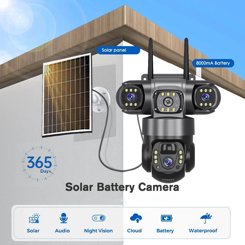 V380 Pro 12MP 10X Zoom Triple Lens 4G Solar Camera Outdoor Three Screen PIR Motion Detection Security Surveillance CCTV Cameras image 2