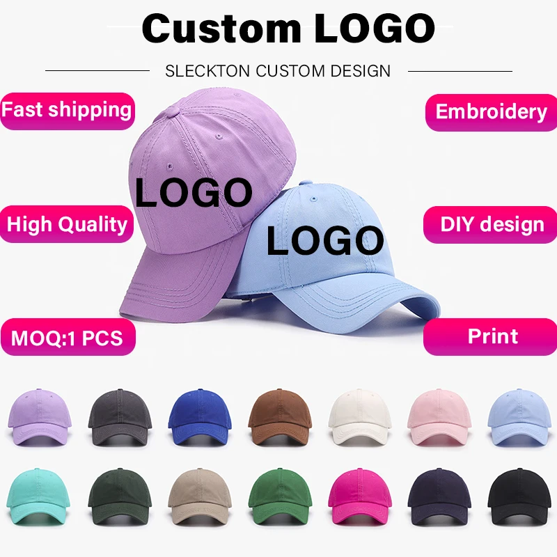 SLECKTON Custom LOGO Embroidery Hat Baseball Cap for Men and Women Cotton DIY Print Design summer Sun Hat Unisex Wholesale