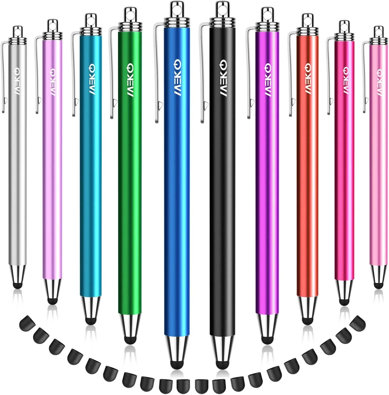 

10 Pack Thin Rubber Tip Stylus Pens with 20 Replacement Tips for iPad iPhone Tablets Smartphone All Touch Screen Devices
