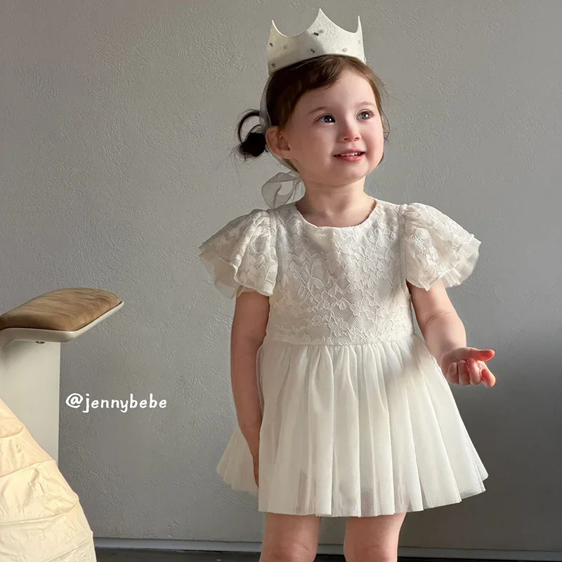 2026 New Summer Newborn Baby Girl Romper Short Sleeved Cotton Mesh Splicing Toddler Baby Girls Jumpsuit 0-24M Baby Girl Clothing