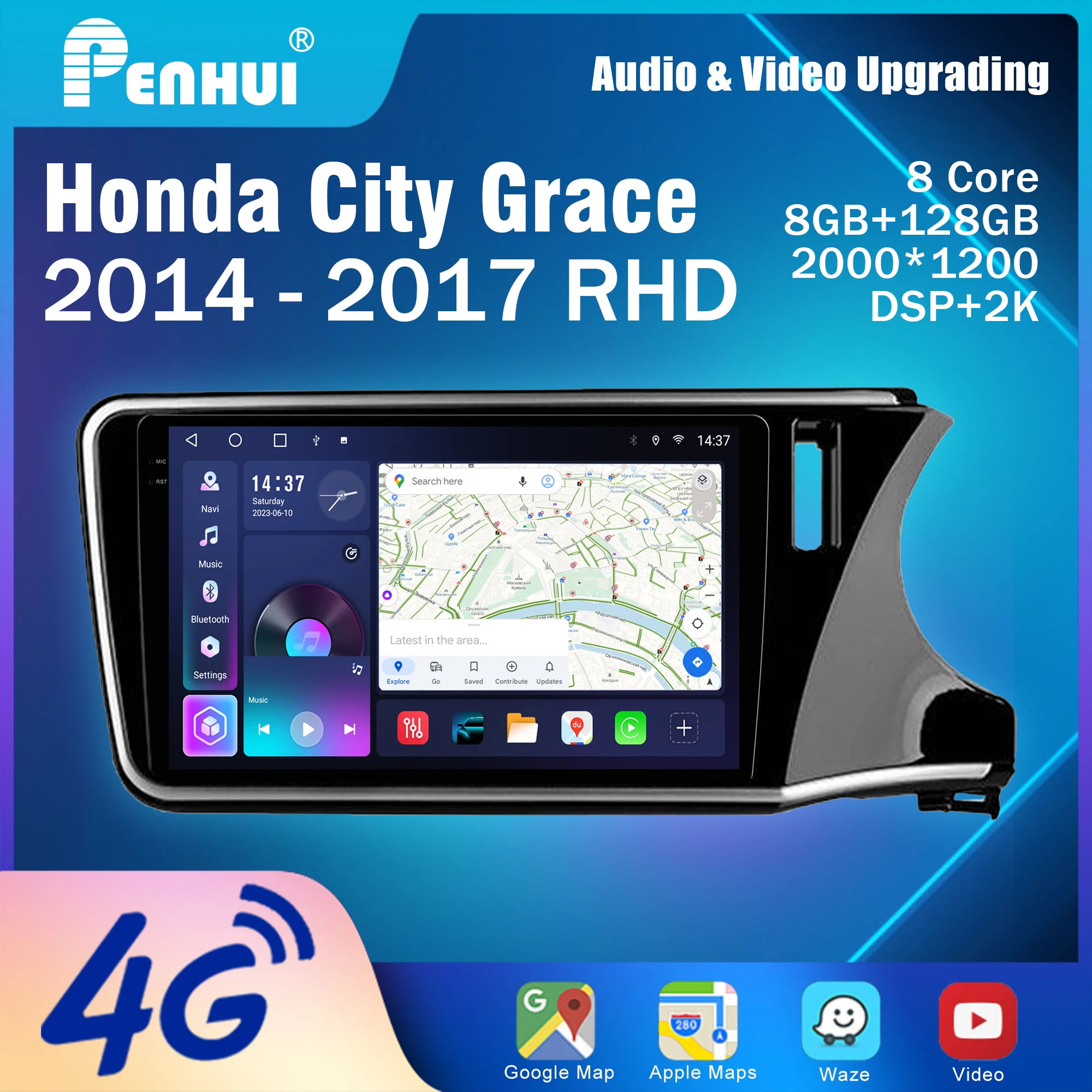 Penhui for Honda City Grace 2014-2017 RHD Android Car DVD Multimedia Player Screen Audio Video 2 Din DSP Bluetooth CarPlay Radio