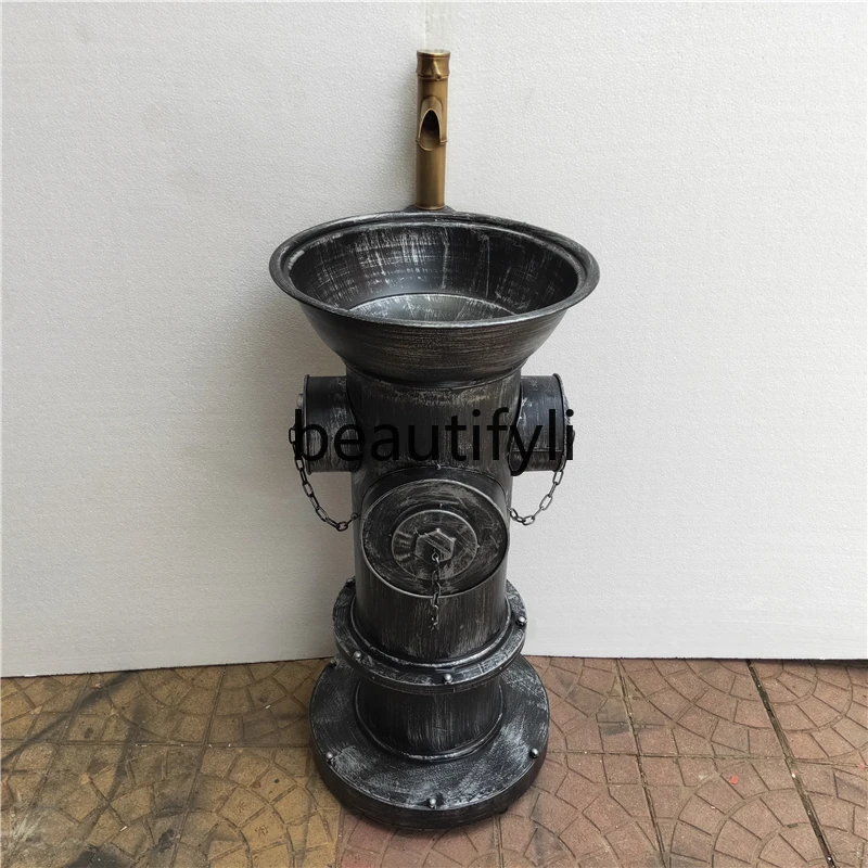 Wrought iron retro integrated floor column type wash basin small wash basin Internet celebrity wash basin