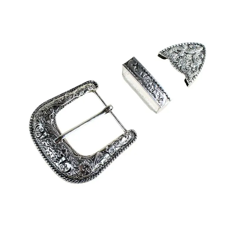 Three-Piece Belt Buckle Set Vintage Style Carved Pin Buckle DIY Leather Belt Replacement for Western Men Accessory view 5