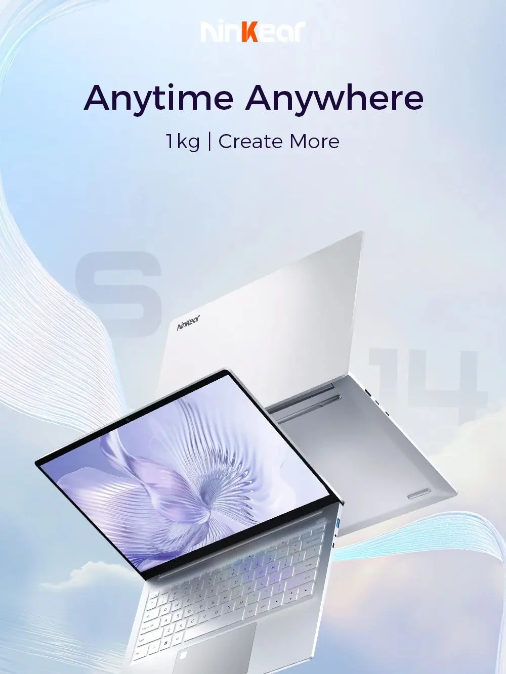 Ninkear S14 Laptop 14 inch 2.2K 100% sRGB IPS AMD Ryzen 5 7535HS 6-Core 4.55GHz 16GB LPDDR5X 1TB PCIe SSD WiFi 6 BT5.3 PD65W Snelladen 5195mAh 1kg Ultralicht Type-C Windows 11,180 °   Hinge - afbeelding 2