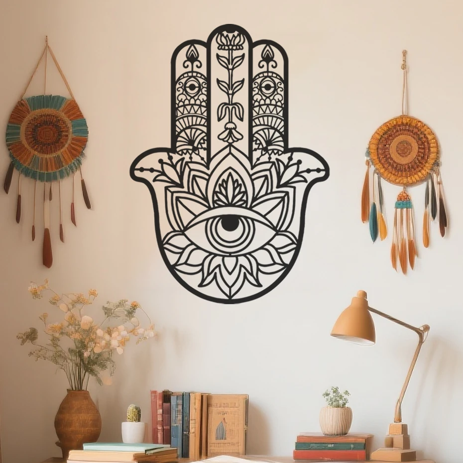 

Hamsa Hand Flower Geometric Blessing Wall Sticker Vinyl Art Decal Room Office Corridor Interior Door Bedroom Living Home Decor