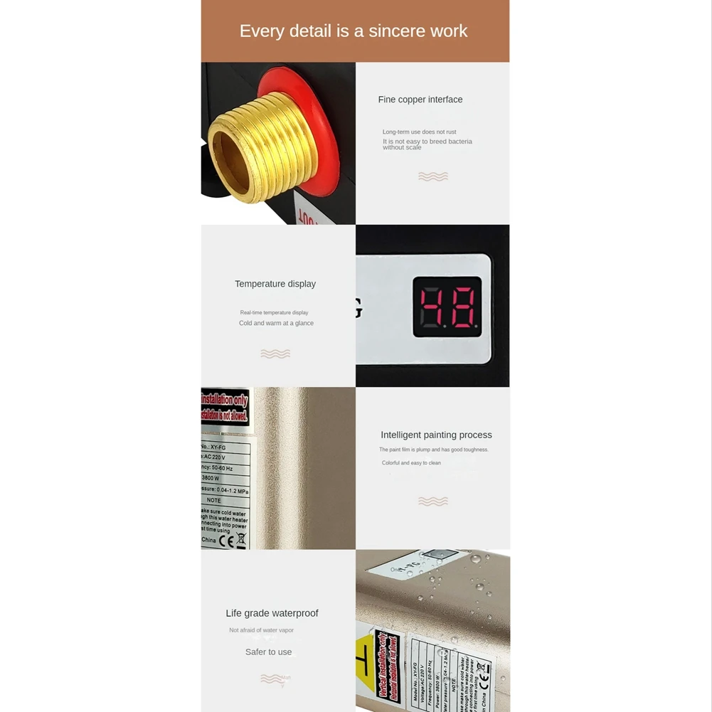 

B62B-3800W Электрический водонагреватель мгновенный безрезервуарный мгновенный водонагреватель для душа проточный водонагреватель 220 В