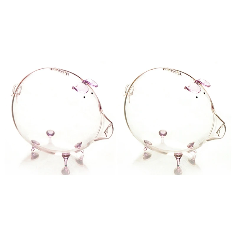 2 Pcs Pig Piggy Bank Money Boxes Coin Saving Box Cute Transparent Glass Souvenir Birthday Gift, Purple & Pink