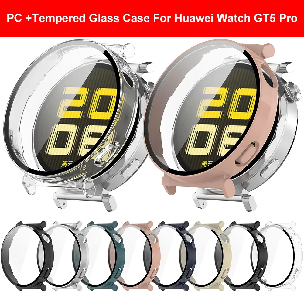 PC Case + กระจกนิรภัยหน้าจอป้องกันกรณี Anti-Scratch ป้องกัน Hard PC กรณีกันกระแทกสําหรับ Huawei Watch GT5 Pro 42 มม./46 มม.