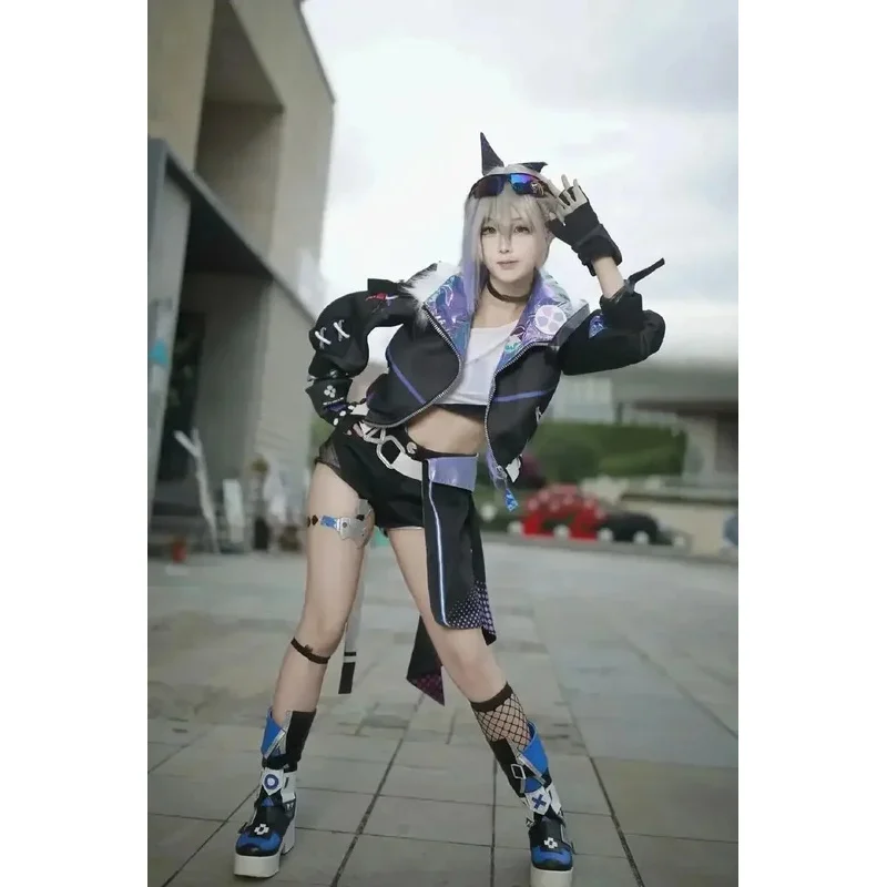 

ABC123CosplayGame Honkai Star Rail Silver Wolf Cosplay Costume Wig Top Earrings Headgear Complete Set Cos Halloween Pa5,j'8.k/4\