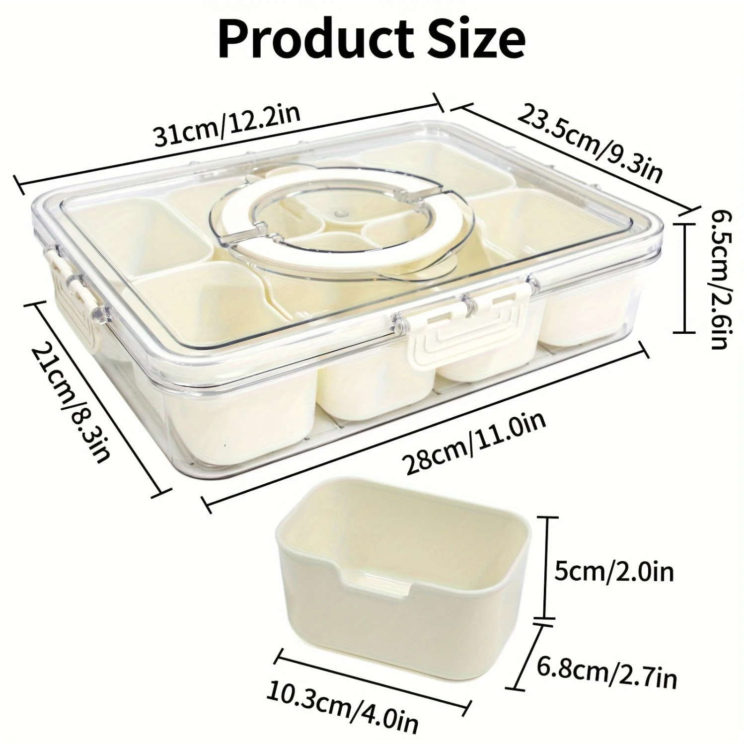 8 Compartment Square Food  Divided Serving Tray with Lid and Handle Portable Snackle Box Charcuterie Container Clear Snack  Orga