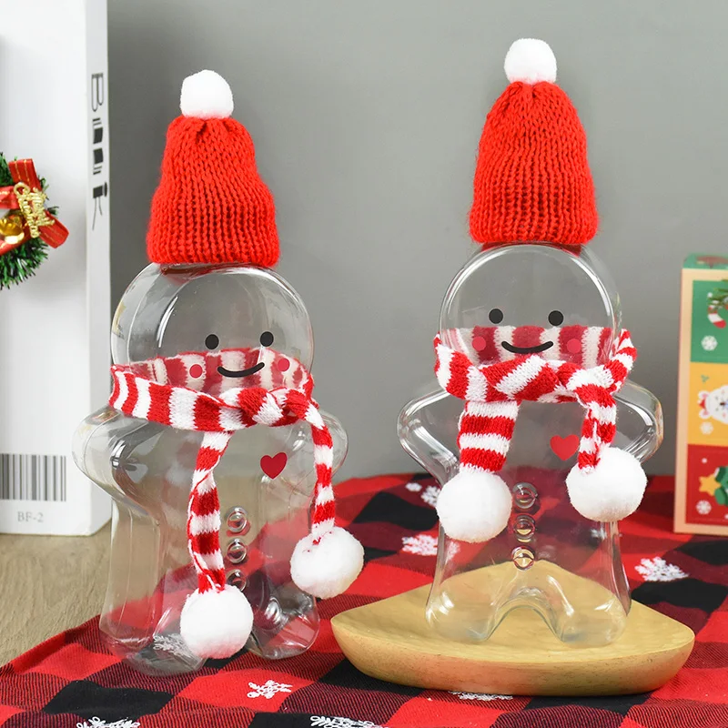 1pc Christmas Decoration Supplies Festival Drink Bottle Couple Gifts Gingerbread Man Drinking Cup Portable Milk Tea Water Bottle