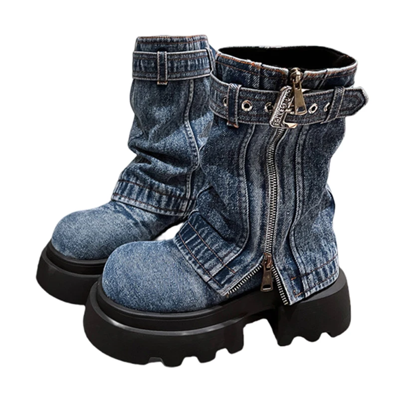 Cowboy Platform Snow Mid Calf Boots Fashion Mid Heels Walking Shoes Women 2024 Trend Designer Goth Boots Dress Mujer Zapatillas