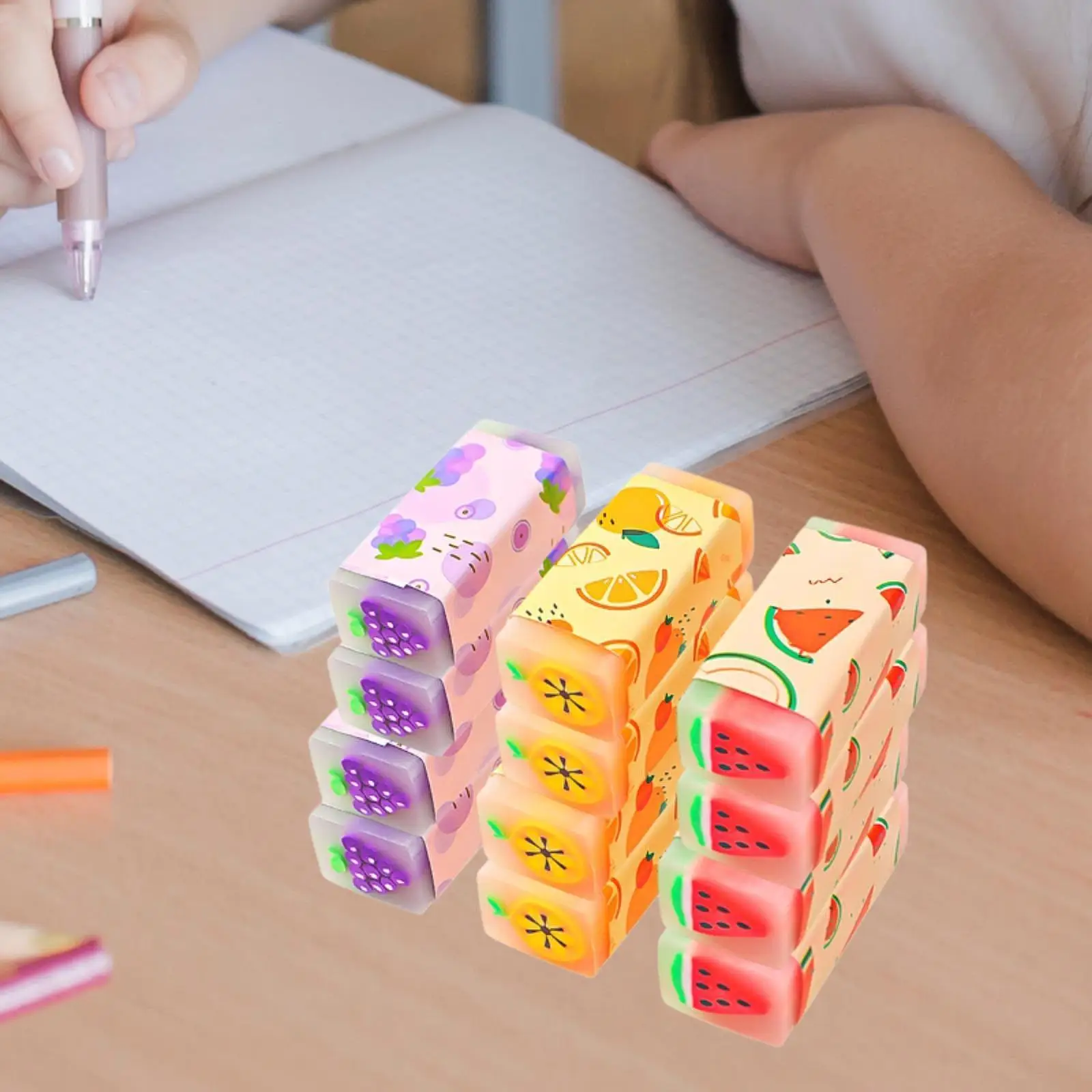 

12 Pieces Cartoon Pencil Erasers Childrens Study Tools Stationery Supplies