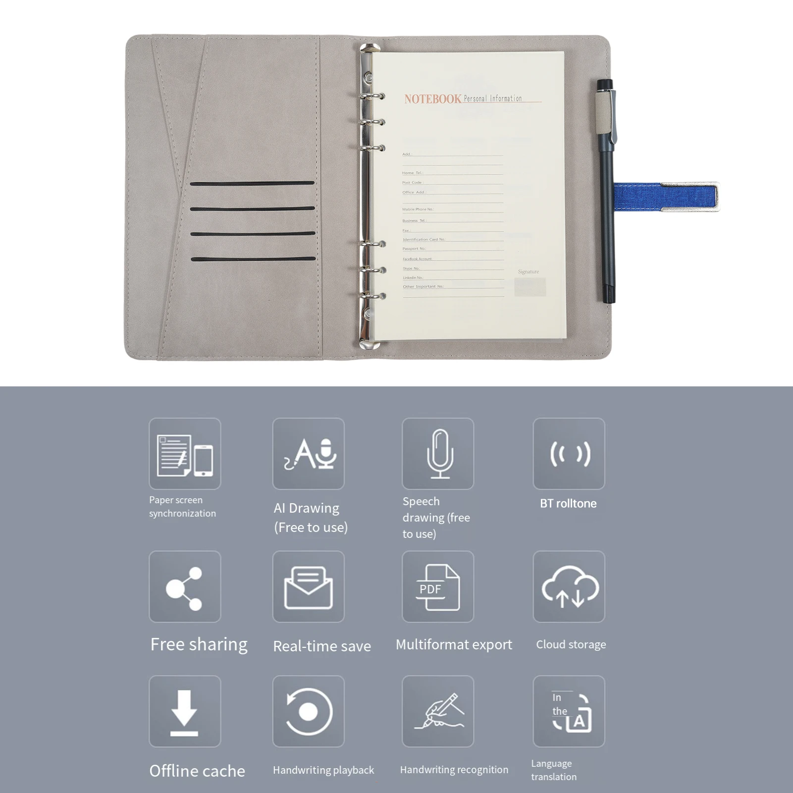 Smart Pen  A5 Leather Notebook Lined Journal Planner Real-time Sync for Digitizing Use with APP Voice-to-Text/ AI Function