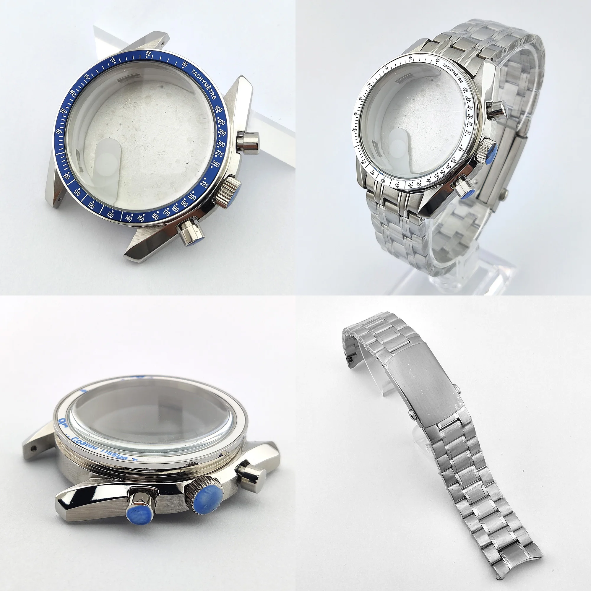 

VK63 watch case 43mm Men's watch case Stainless steel mineral glass case Fit VK63 movement VK63 case Silver metal watch box part